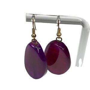 Purple Round Earrings with Brass Fishhook Post 1.5”X2”